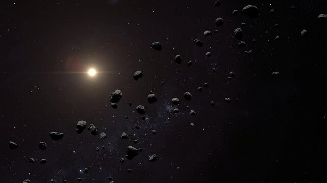 Asteroid Belt And Sun 
Torus-shaped region of space between the orbits of Mars and Jupiter where most of the asteroids in our Solar System are found orbiting the Sun. 