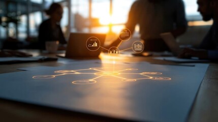 Collaborative business meeting with digital data visualization