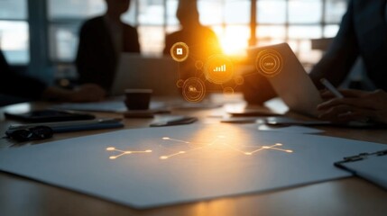 Innovative business meeting with data visualization technology