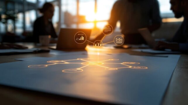 Collaborative business meeting with digital data visualization