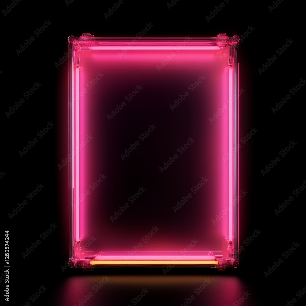 Poster neon pink frame with glowing edges and bright lights in a rectangular shape design
