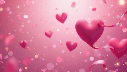 Floating pink hearts, soft ribbon swirls, dreamy bokeh , couple, love, dreamy