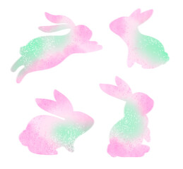 Easter watercolor set of hand drawn colored bunnies