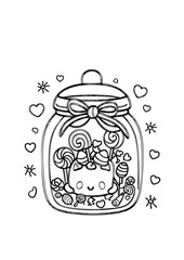 Adorable kawaii candy jar filled with sweets, lollipops, and a cute face! Perfect for stickers, planner decorations, bullet journals, or cute pastel merchandise.