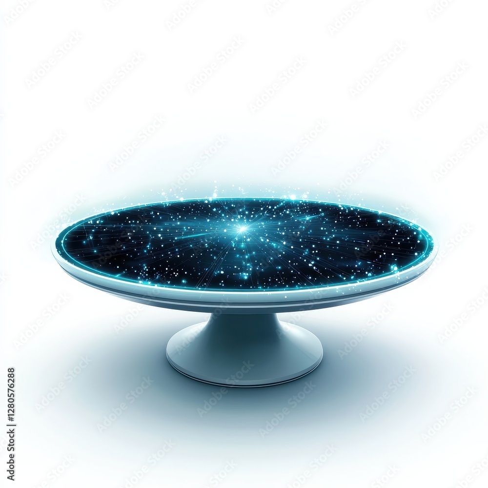 Aufkleber a futuristic plate displaying a cosmic scene filled with stars and a glowing blue aura, creating a m