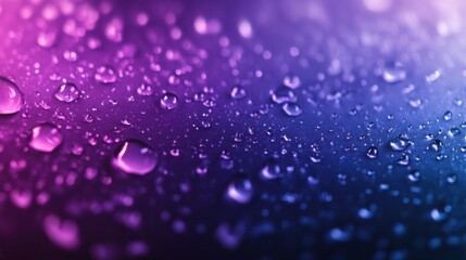 A stunning gradient background transitioning from deep blue to soft purple, covered in realistic water droplets for a fresh and calming effect