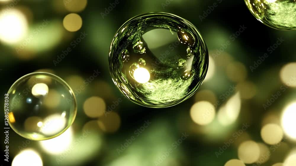 Poster bubbles floating against a background of shimmering lights in a festive environment during evening h