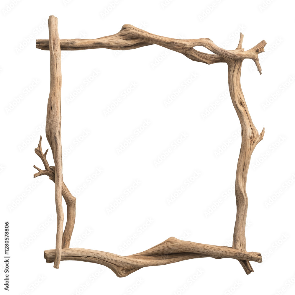 Poster artistic wooden stick frame with natural design and unique textured branch elements