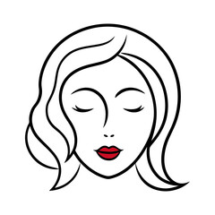 Abstract woman face with closed eye trace of lips illustration