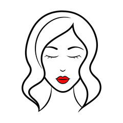 Abstract woman face with closed eye trace of lips illustration