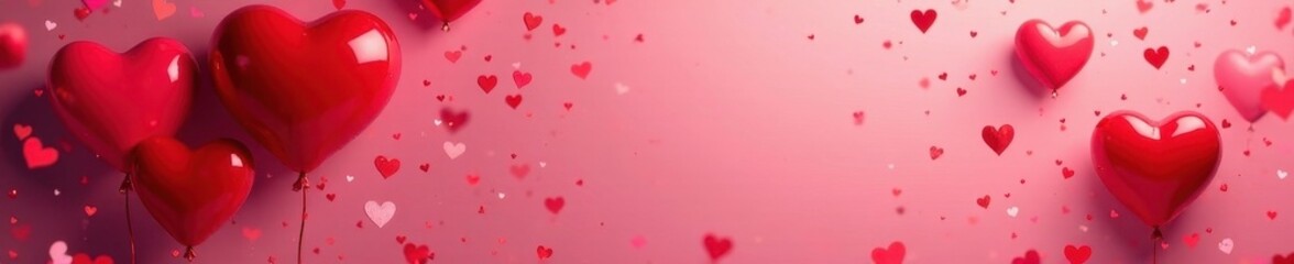 Red & pink heart balloons & confetti shower creates a lovely Valentine's setting , charming, graphic, falling