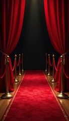 Red carpet unfolds before a gleaming gold stanchion , red carpet, carpet