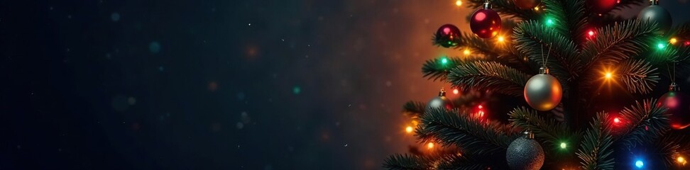 Sparkling Christmas tree with colorful lights and ornaments, holiday, Christmas tree
