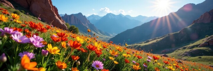 Vibrant wildflowers bloom amidst rugged Utah mountains , desert, alpine, mountains