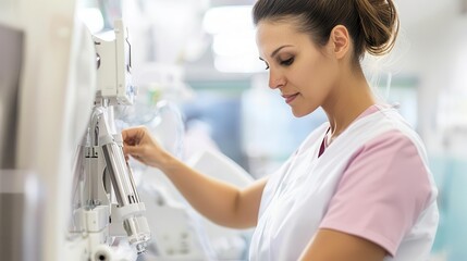 Radiation therapist adjusting equipment for a session, Radiation Therapist, highlighting the professionals behind treatment