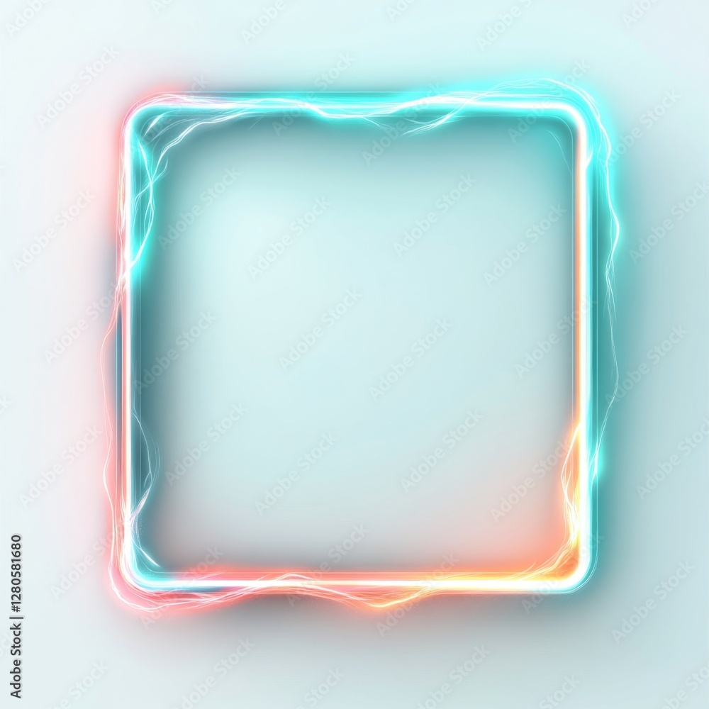 Poster neon square frame with glowing red and blue electric design creating futuristic effect