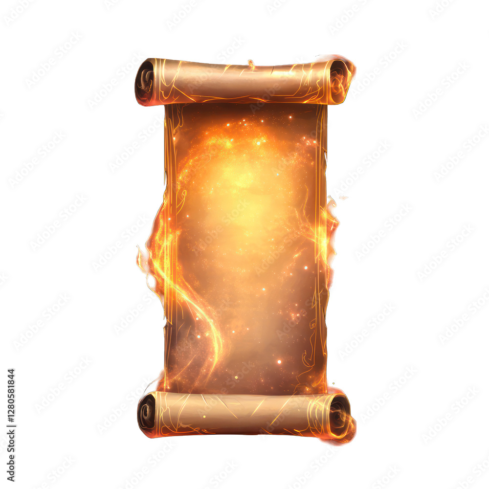 Poster floating and glowing magical scroll isolated on transparent background