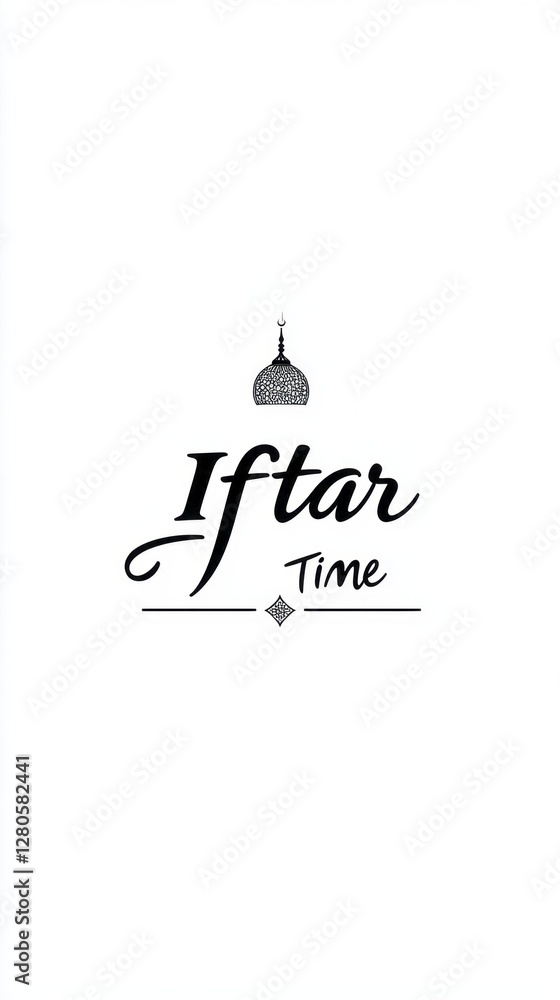 Poster captivating text design announcing iftar time, featuring an enchanting dome motif. perfect for setti