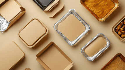 Eco friendly fast food containers from paper. Top view