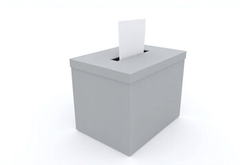 3D rendering of gray ballot box with white paper on top