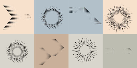 Art composition with halftone dots .Modern art design .Neutral color stripes .Transition dots. Geometric shape. Wall art
