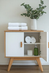 Modern cabinet with towels and decor