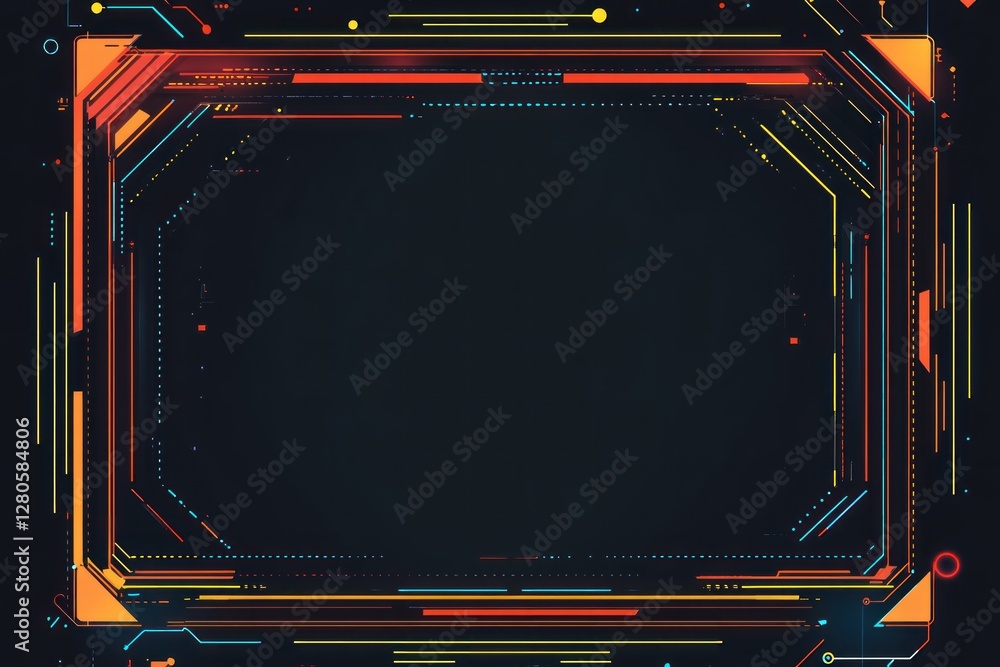 Poster abstract technological frame with glowing lines and dark background.