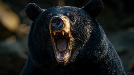 Angry Black Bear Roaring in the Woods