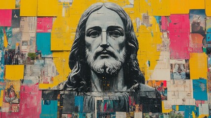 Fototapeta premium Jesus christ portrait superimposed on an abstract colorful background