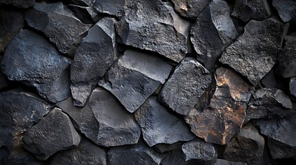 Dramatic close-up of textured basalt columns showcasing unique geological formation and natural patterns