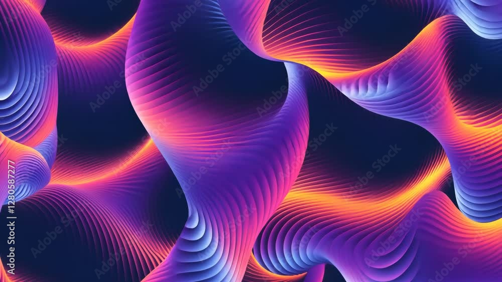 Poster vibrant wave patterns in bright colors flow elegantly, showcasing modern digital art creativity and 
