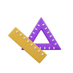3D Illustration of a Ruler and Geometric Triangle in Minimalist Style