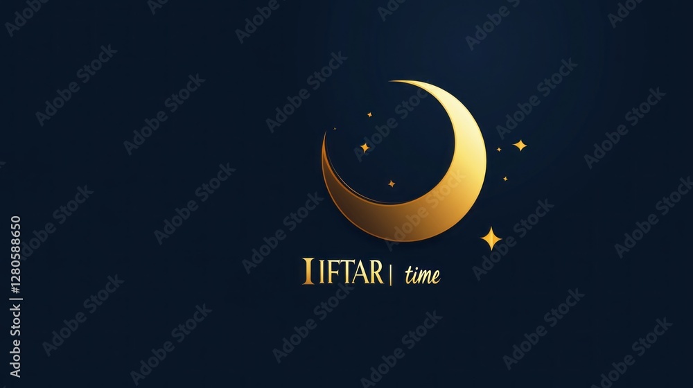 Poster a captivating design shows a crescent moon symbolizing iftar time, adorned with sparkling stars, evo