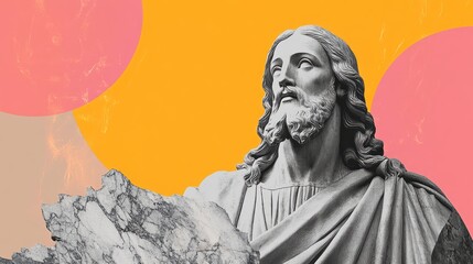 Obraz premium Marble statue of Jesus on a geometric background