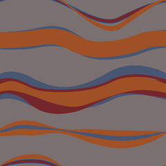 Seamless vector abstract wave pattern with earthy brown, red, and blue tones on a neutral gray background. Perfect for textile design, wallpapers, digital backgrounds, and modern aesthetics.