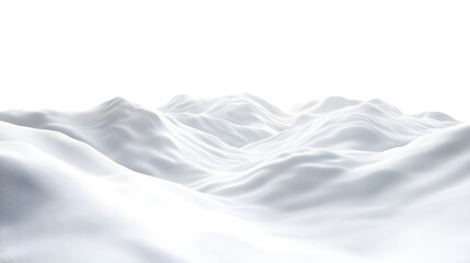 Obraz premium White snow drifts form rolling hills against a transparent background. The texture is smooth with subtle variations, PNG
