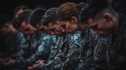 Obraz premium Military Service Members Reflecting in a Group Gathering