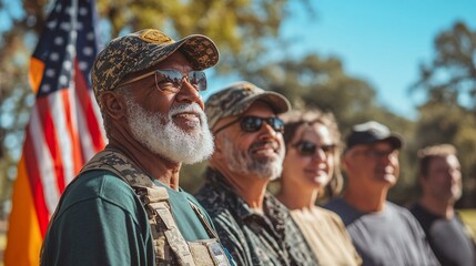 Diverse Group of Military Veterans Standing Together in Unity