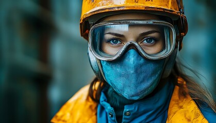 Woman worker safety gear industrial setting