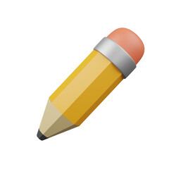 3D Yellow Pencil with Eraser – Creative and Educational Icon