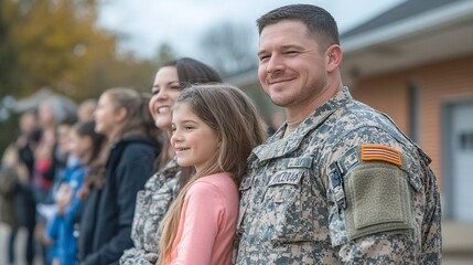 Family Proudly Standing Beside Their Military Member in Uniform