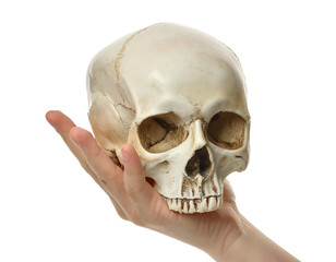 Obraz premium Skull human hand holding isolated on transparent background