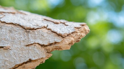 Close-up of a tree bark piece against out-of-focus greenery. Possible use Nature photography