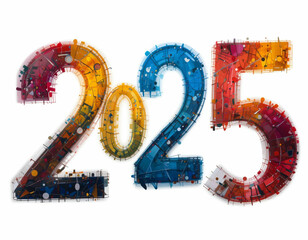 Happy New Year 2025! on white bacground