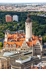 Leipzig castle and town hall, high angle view
