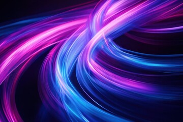 neon light trails weaving through darkness, creating dynamic ribbons of electric blue and purple, with motion blur effects and ethereal glow, ultrawide composition