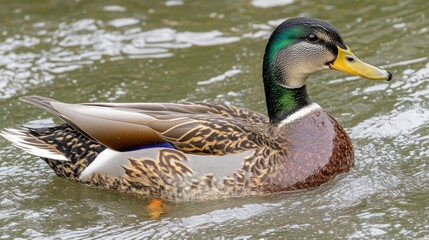 Obraz premium Mallard duck swimming in a pond with ripples