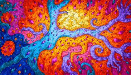 Vibrant Psychedelic Tree of Life Art Print
