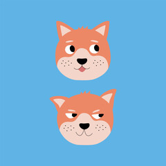 Funny shiba inu dogs hand drawn vector illustration. Isolated cute pet animal in flat style for kids poster, logo or icon.	