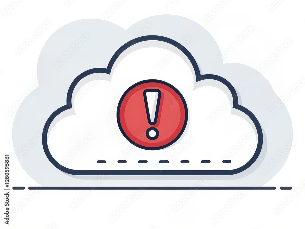 Poster cloud security threats concepts. a cloud icon with an exclamation mark inside, indicating a warning 